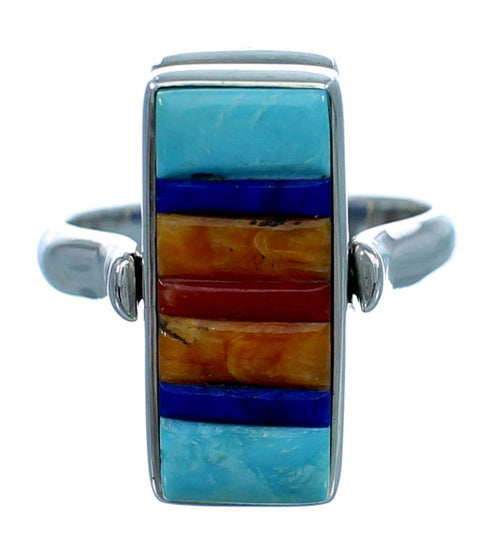 Lapis Sterling Silver Reversible Multicolor Inlay Ring Size 4-3/4 LX113265